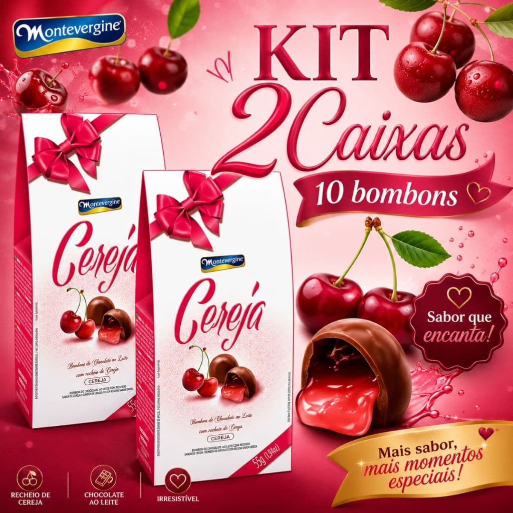 kit c\ 2 caixa de Bombons Cereja 55G  Cada Caixa com 5 bombons Montevergine - Total 10 bombons