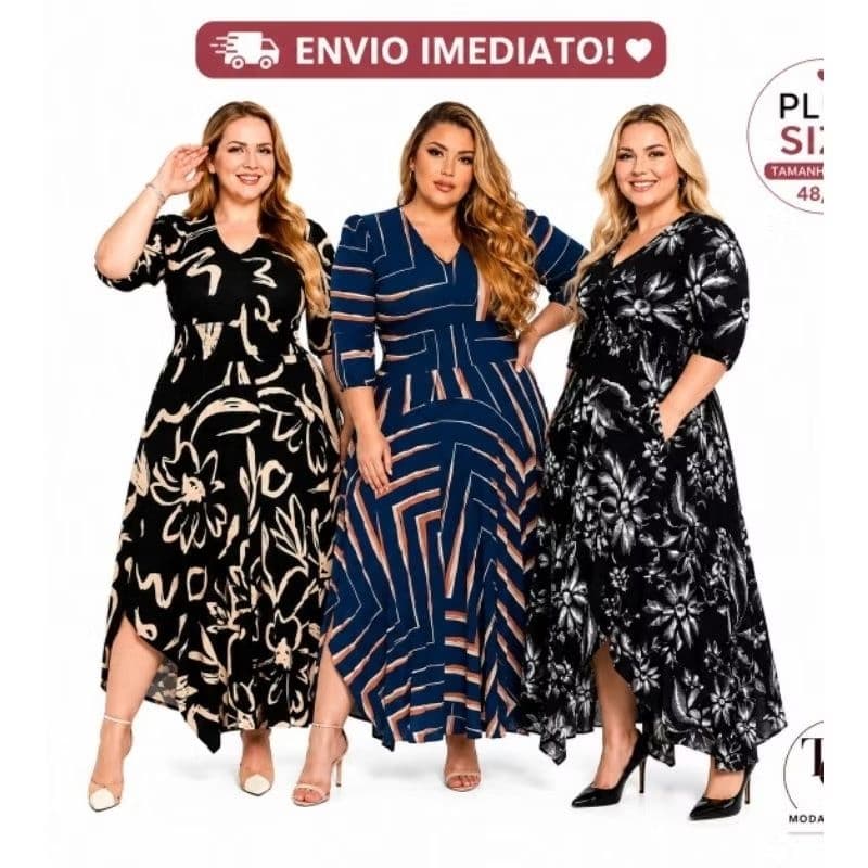 Vestido Evangélico Longo Moda Plus Size Manga 7/8 Lastex Cintura Viscolycra Premium Envio Imediato