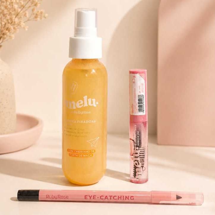 Kit Bruma Fixadora Shiny Melu + Lapis de Olho Eye Catching - Ruby Rose + Gel Para Sobrancelhas Melu - Ruby Rose