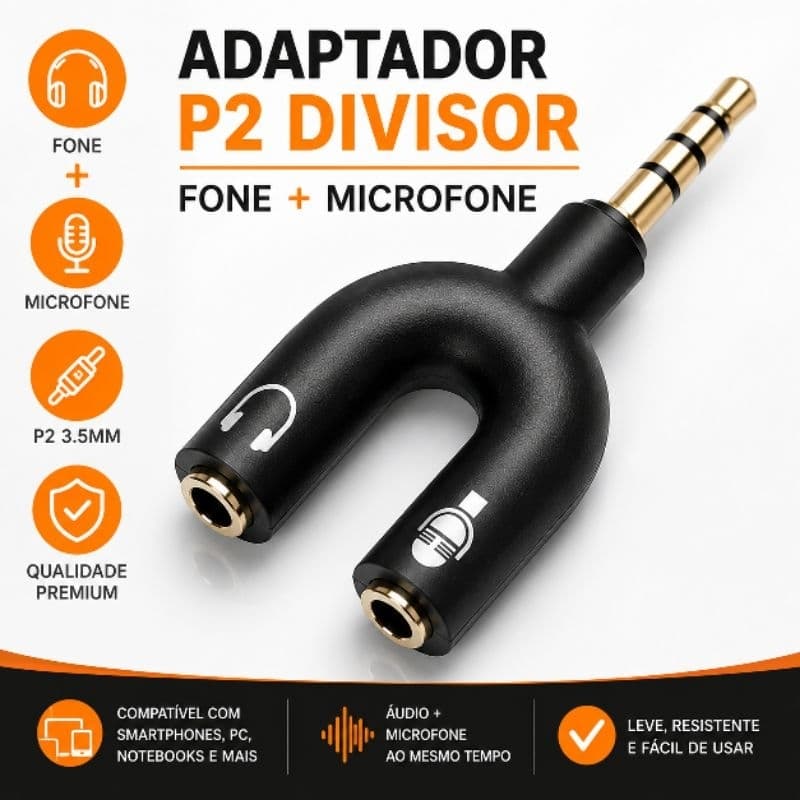 Cabo Adaptador Y Headset Fone E Microfone P2 P3 Para PC Gamer Computador Notebook