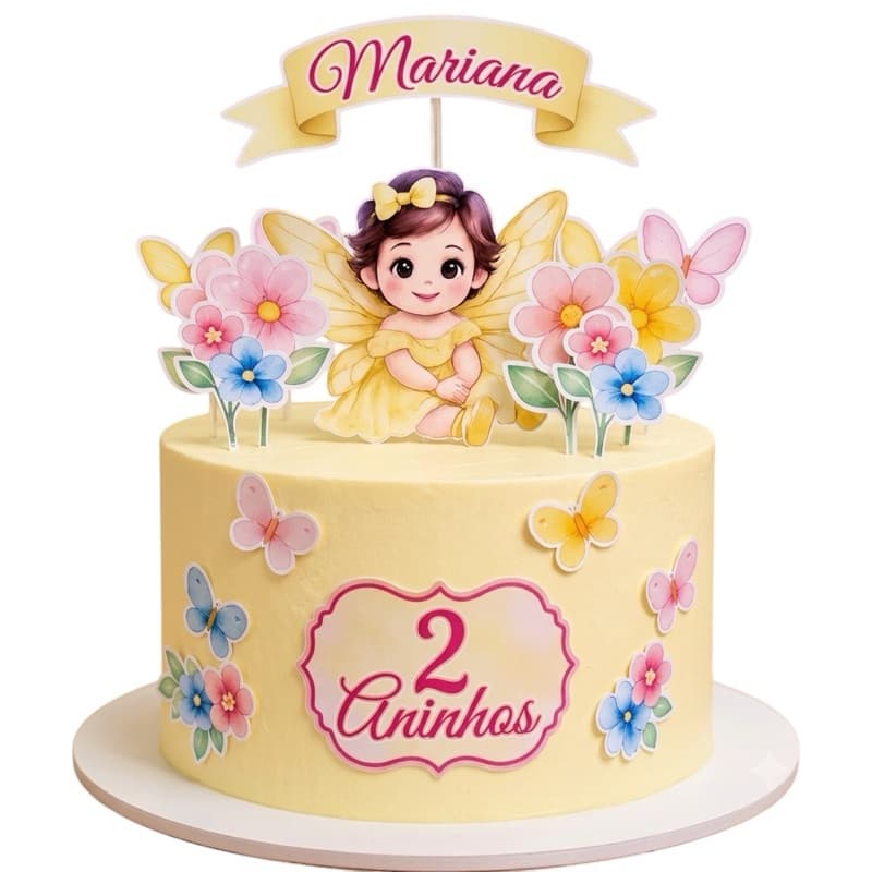 Topo de Bolo Fadinha | Jardim Encantado |Personalizado Nome e Idade | Aniversário |Mesversário