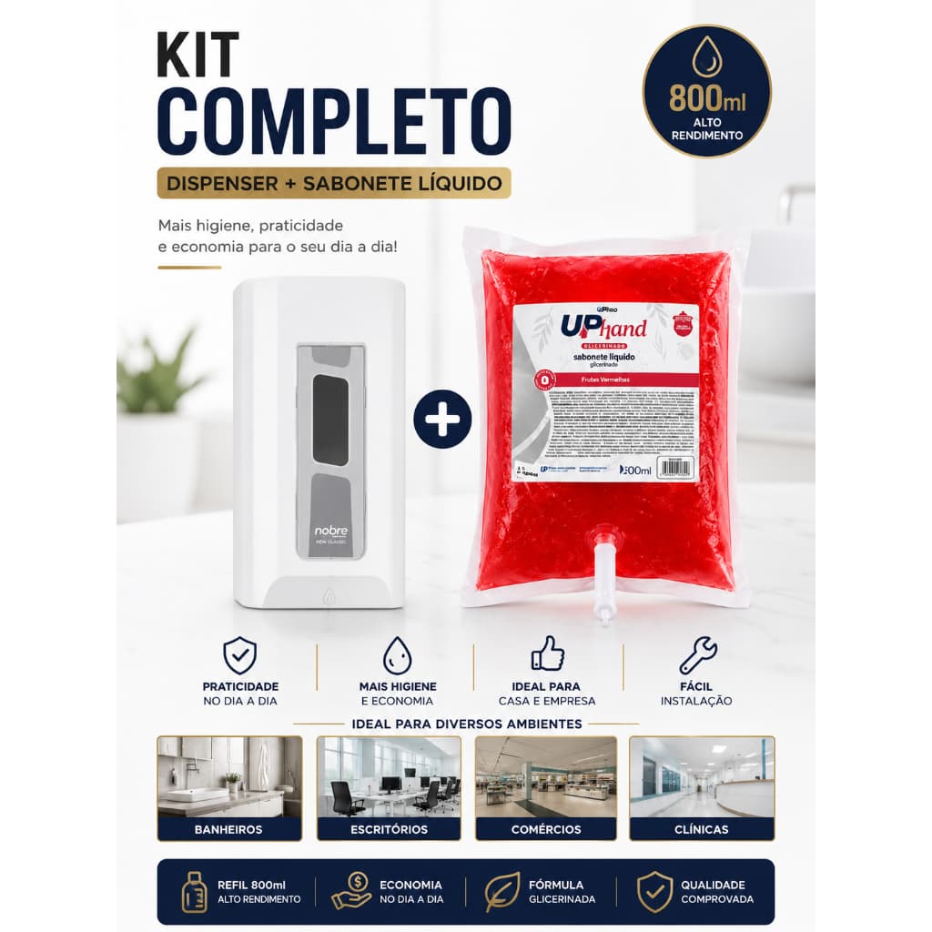 Kit Dispenser para Sabonete Líquido 800ml + Sabonete Líquido Glicerinado 800ml Refil