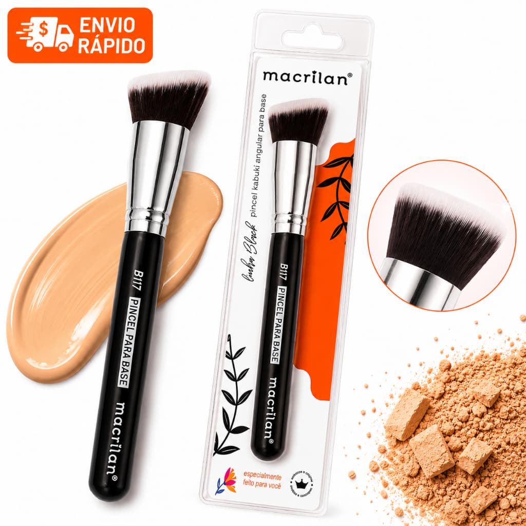Pincel Profissional Kabuki Angular Macrilan B117 para base blush contorno pó