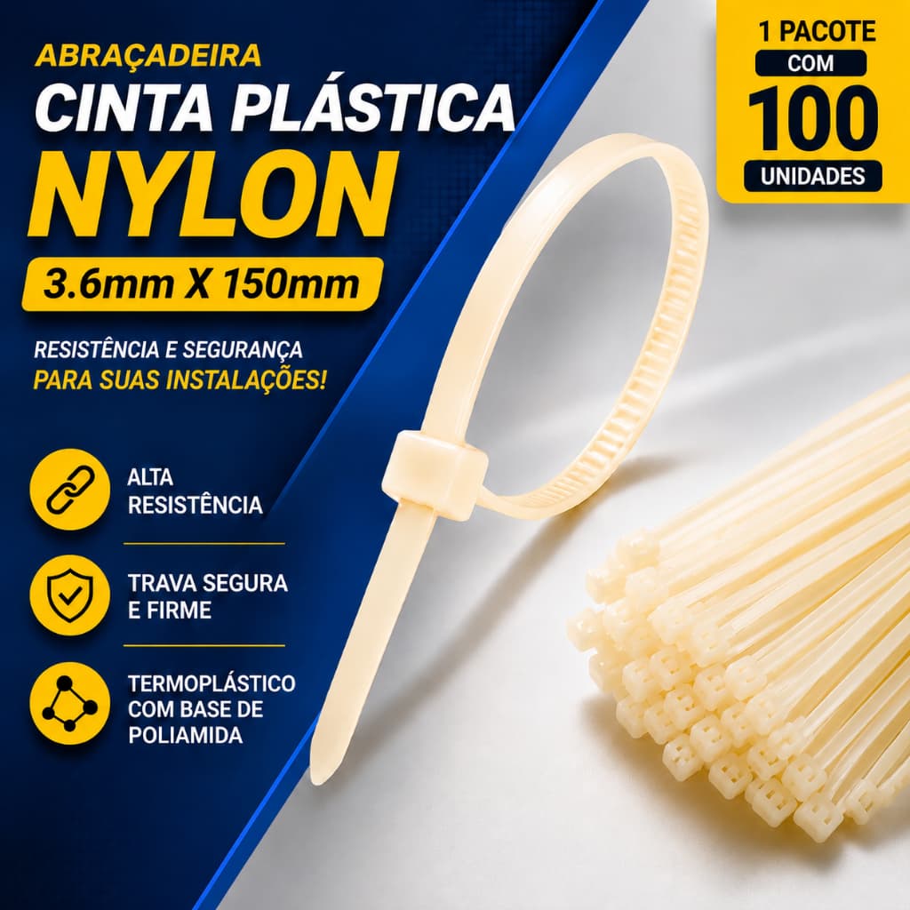 100 Abraçadeiras Cinta Plástica Nylon 3.6mm x 150mm Enforca Gato