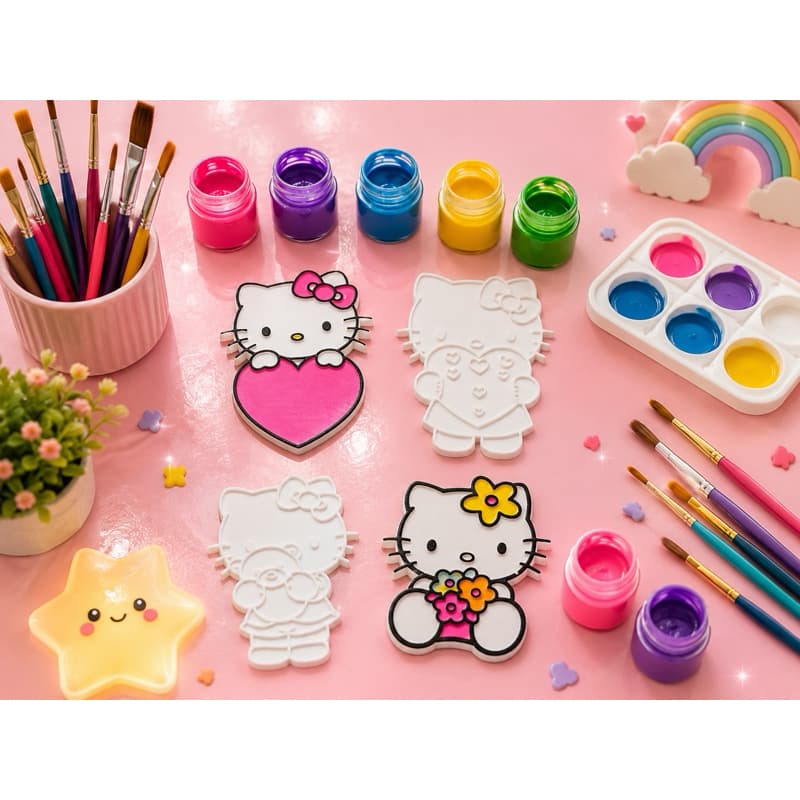 Kit Hello Kitty para Colorir com Tinta Guache + Pincel - Diversão Garantida Brinquedos Lembrancinha Infantis Hello Kitty