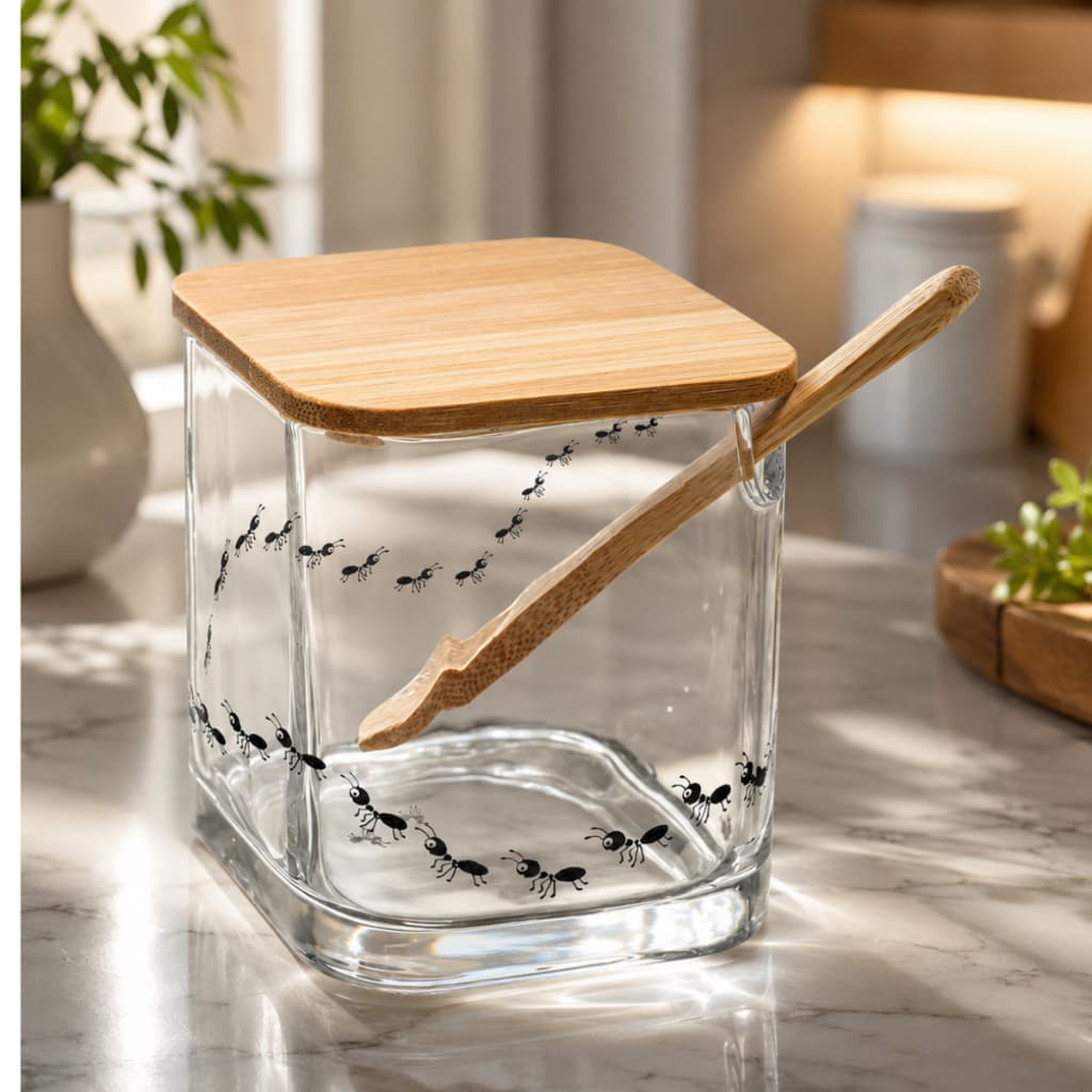 Açucareiro Lyor  Vidro Com Tampa e Colher Bambu Transparente