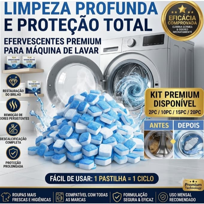 Pastilha Limpeza Máquina de Lavar Roupa 50/30/20/10 Efervescente Anti Odor - ENVIO IMEDIATO