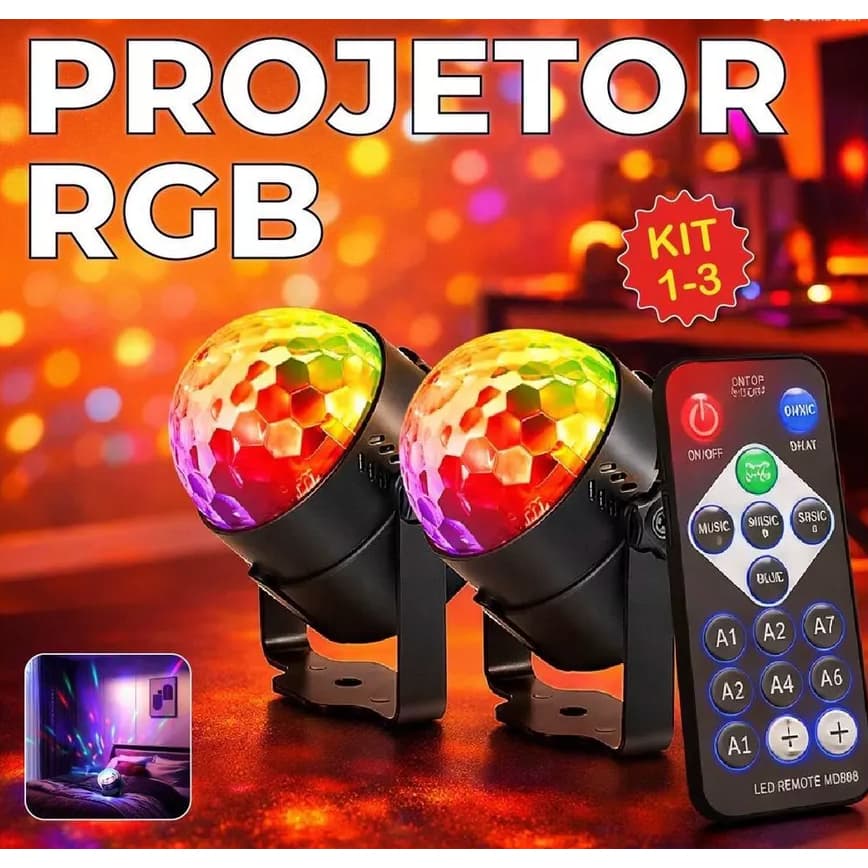 Globo de Luz Led RGB Com Efeito com Controle Remoto e Modos de Luzes Projetor
