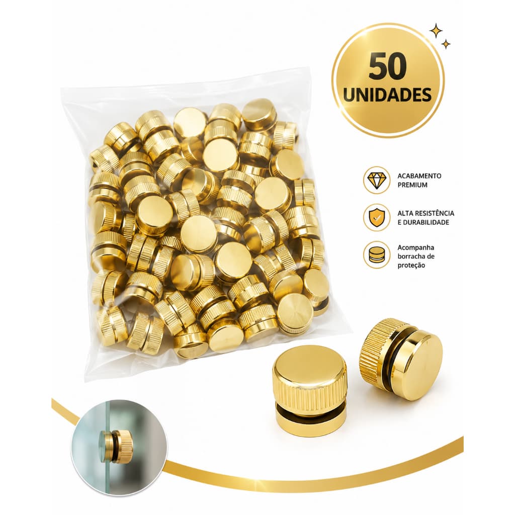 Kit com 50 Unidades de Botão Frances Dourado para Espelhos - Fast Vidros