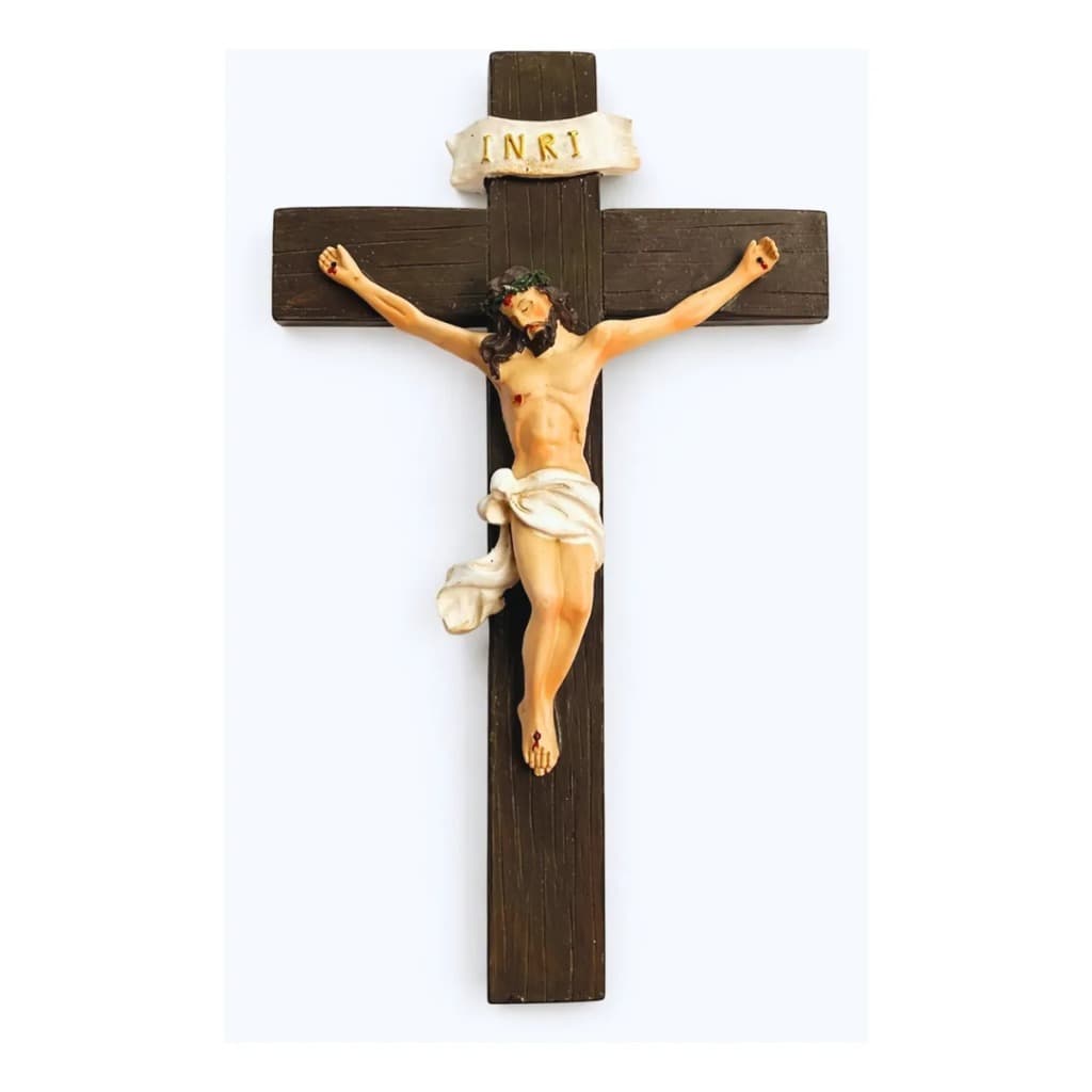 Crucifixo De Parede Imagem Jesus Cristo Cruz Resina 24cm