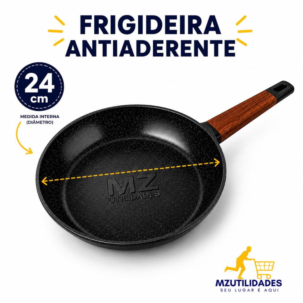 Frigideira Antiaderente 24cm Fundo Indução Compatível Fogão Indução Gás Elétrico Vitrocerâmico Premium