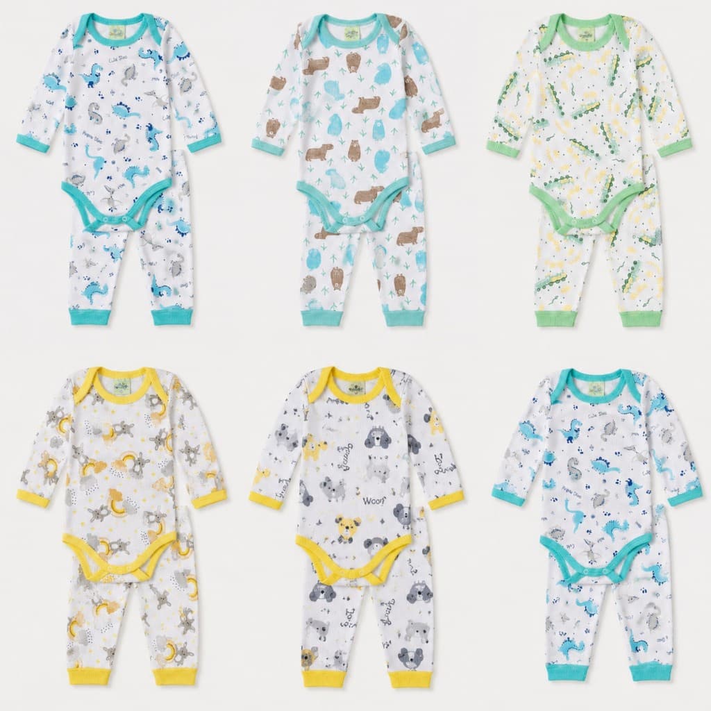 Kit 10 Peças Conjunto Menino Body Manga Longa Com Calça Estampado Algodão P M G