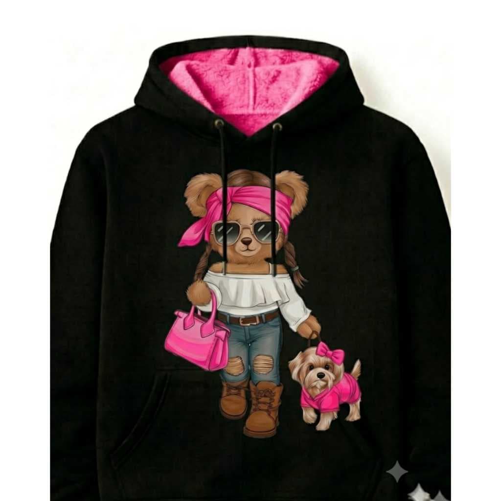 Moletom Feminino Quentinho Estampa Ursa Cute com Cachorrinho