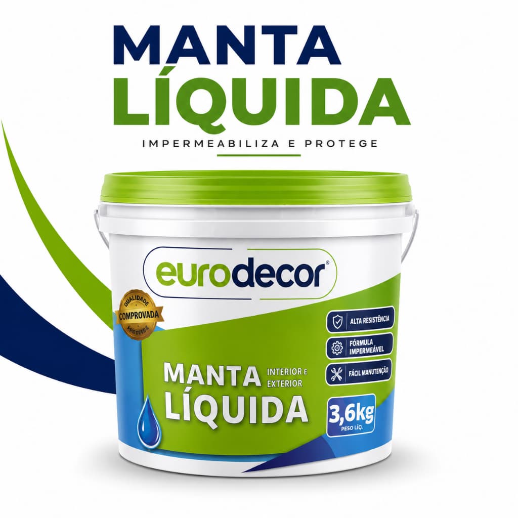 Manta Líquida 3,6Kg e 1kg Emborrachada Impermeabilizante Eurodecor - Envio Imediato
