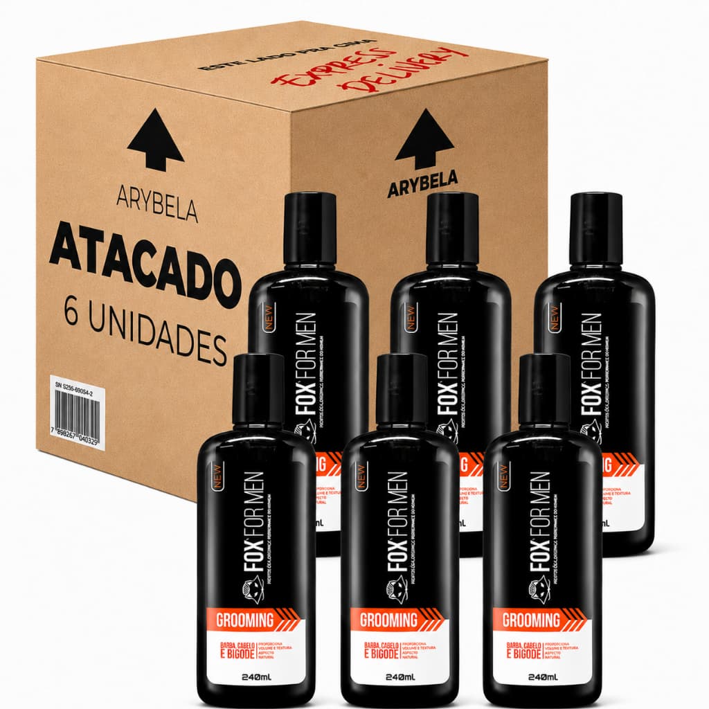 Kit com 6 Grooming Hidratante Fox For Men 240ml para Barba Cabelo e Bigode com Volume e Textura