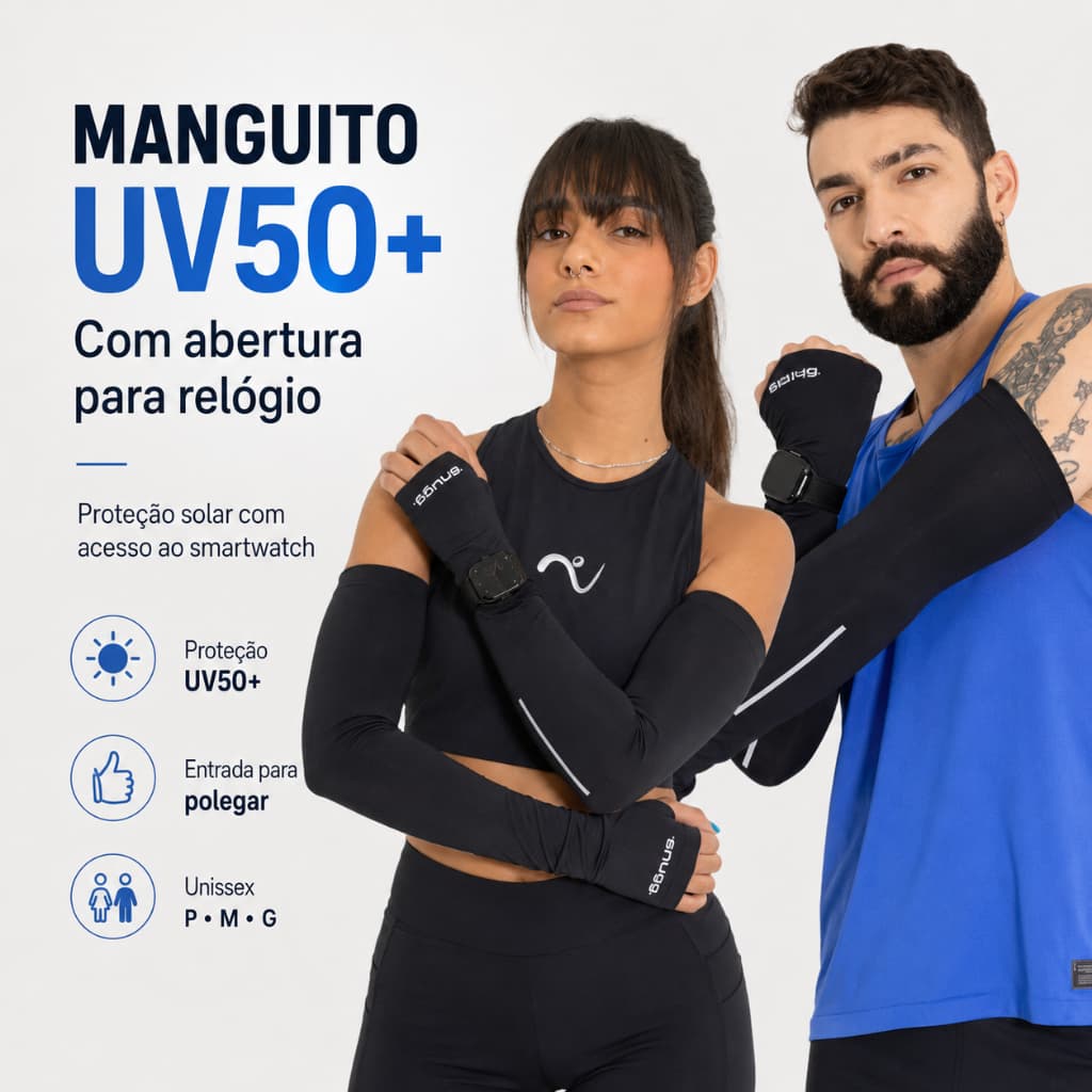 Manguito Preto da Snugg com abertura para Relógio e encaixe para dedão