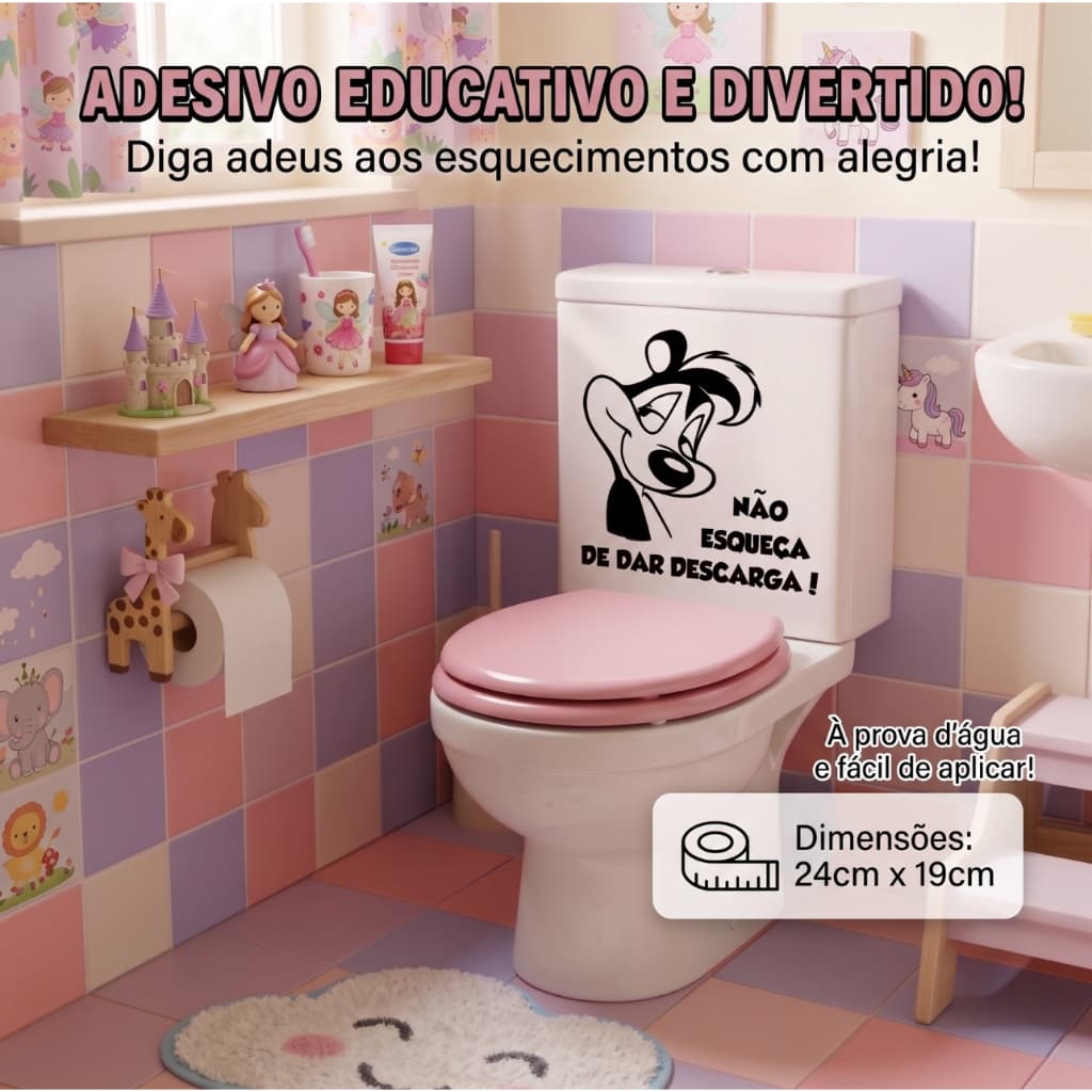 Placa Adesiva Lembrete de Banheiro Descarga Vaso Sanitário - Unidades e Kits