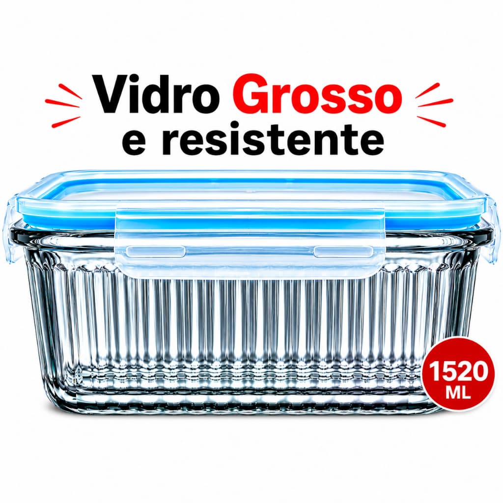 Pote De Vidro  Grande Hermético Canelado 1.520 Ml  Tampa De Vedação Com Trava