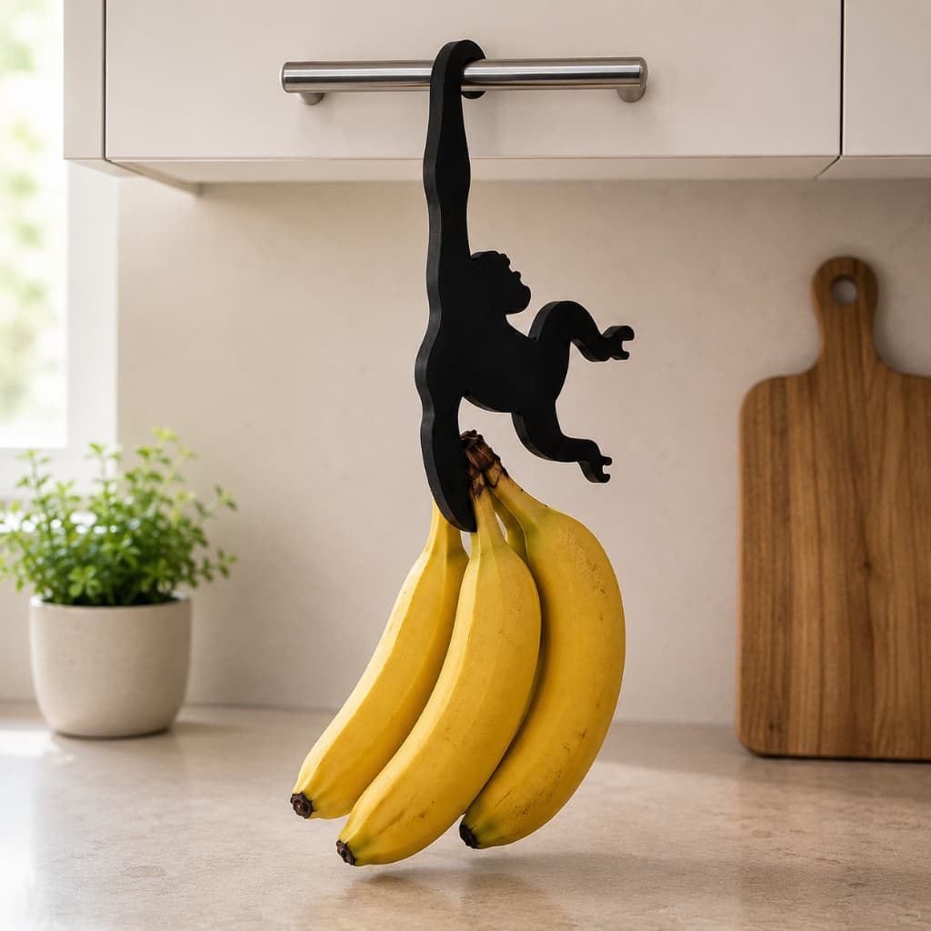 Suporte para Bananas Macaco | Porta Bananas Suspenso | Organizador de Frutas para Cozinha | Gancho Decorativo Resistente