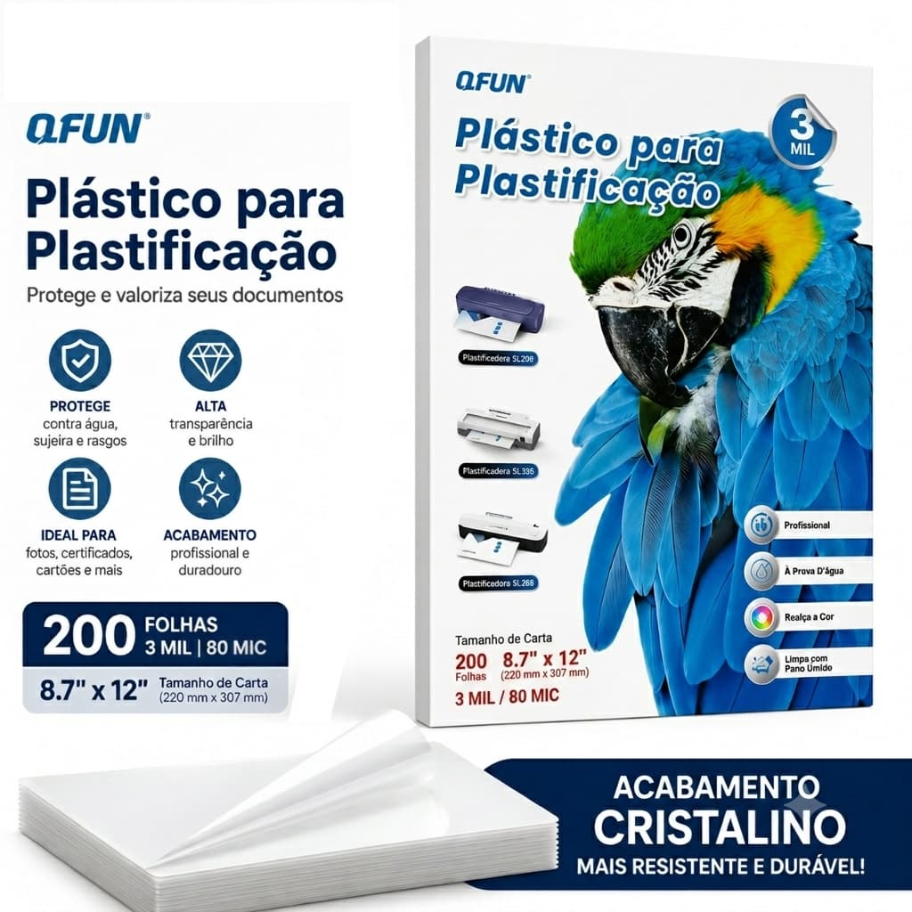 Polaseal Plastico A4 60/100/200 Folhas Para Plastificacão 220x307 Com Brilho 80 Micras