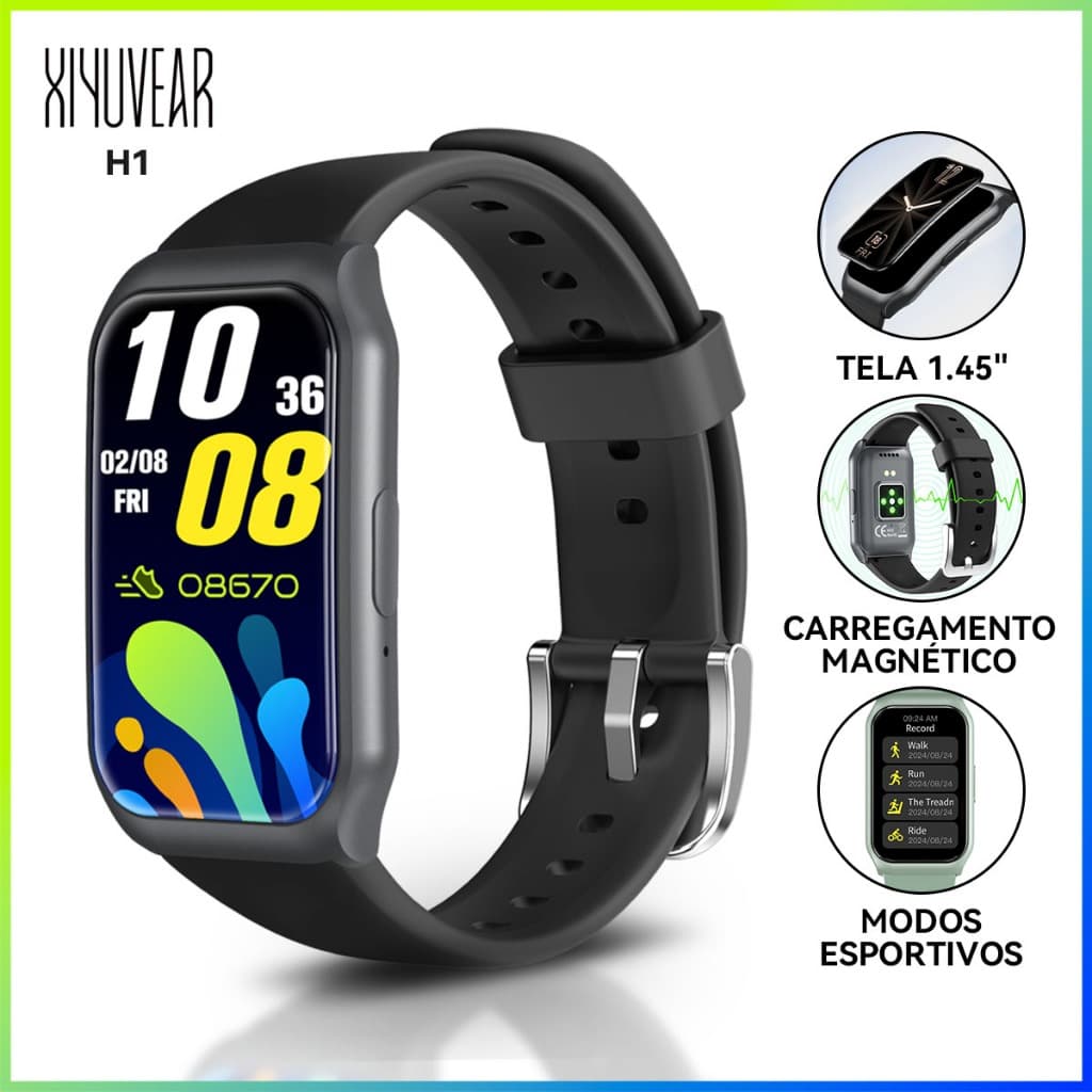 Mais Recente Smartwatch H1 | Tela Completa 1.45" + Monitoramento de Saúde 24h + Rastreamento de Sono