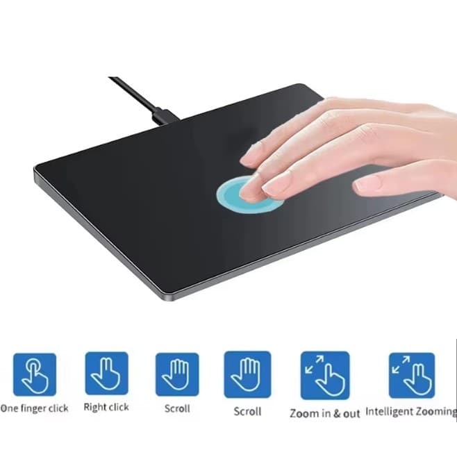Trackpad USB JOMA Metálico Cinza Com Fio - Controle Multi-Toque para Windows e Linux