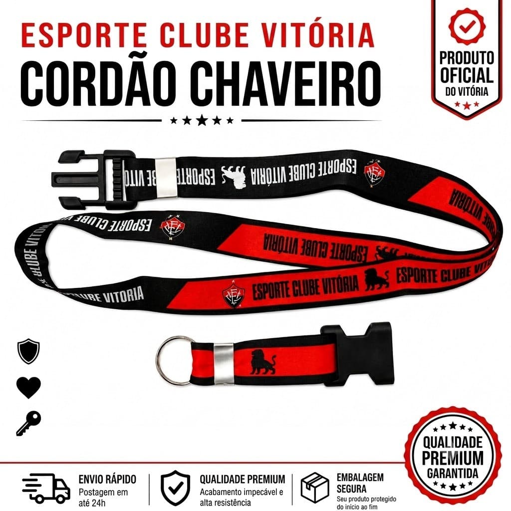 Cordão Chaveiro Lanyard Vitória Oficial Original Chaveiro Chave Trava Presente Torcedor Futebol Time