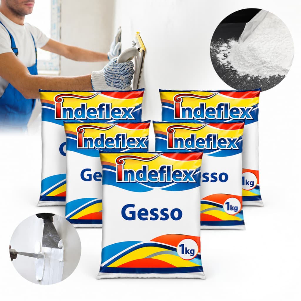 Kit 5 Un Gesso Em Pó Branco 1kg Secagem Rápida Indeflex