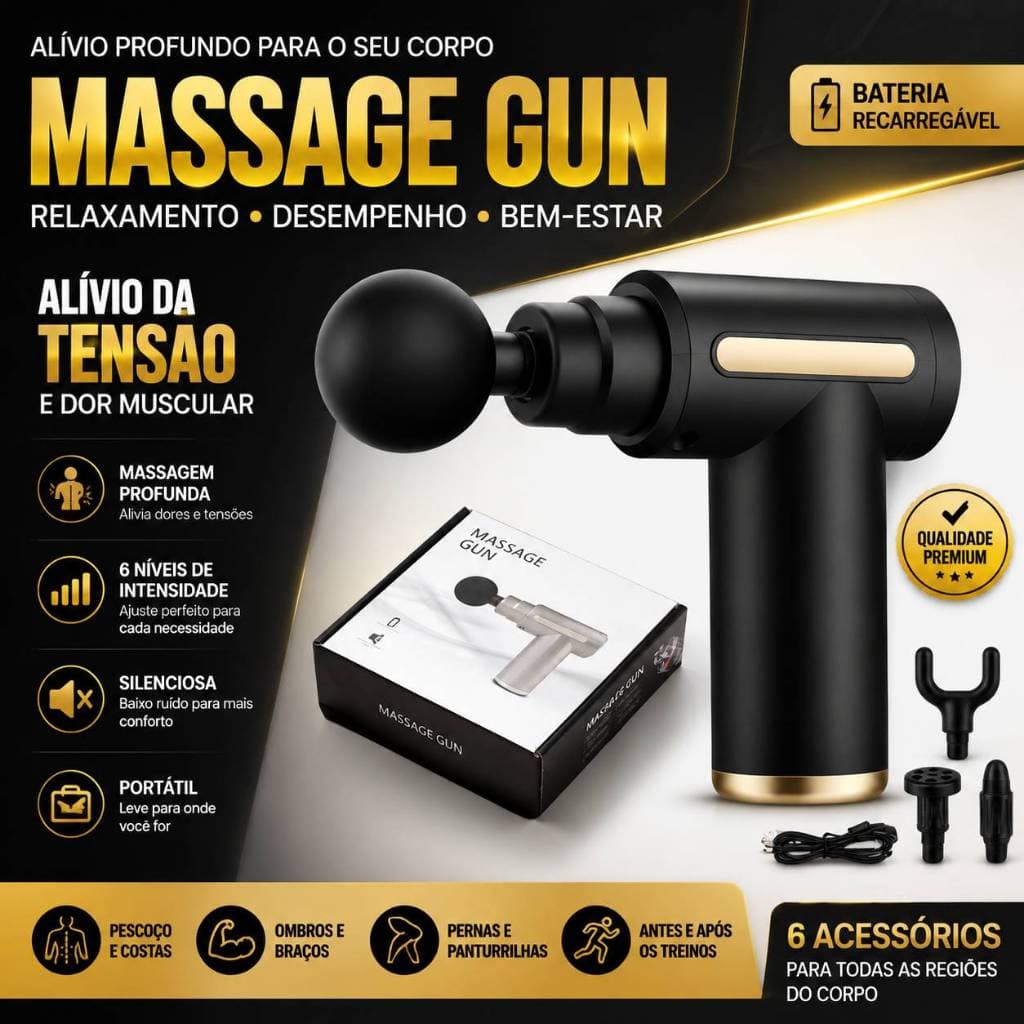 Pistola Massageadora Elétrica Muscular Alta Frequência Massage Gun Tecidos Profundos Portátil