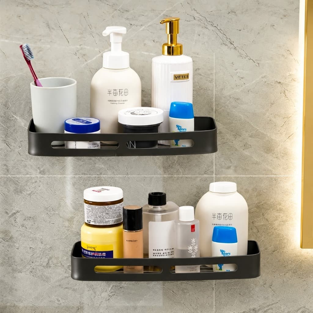 Prateleira Porta Shampoo Banheiro 32,5cm Alumínio Cinza Fosco | Organizador de Parede | Cola ou Parafuso