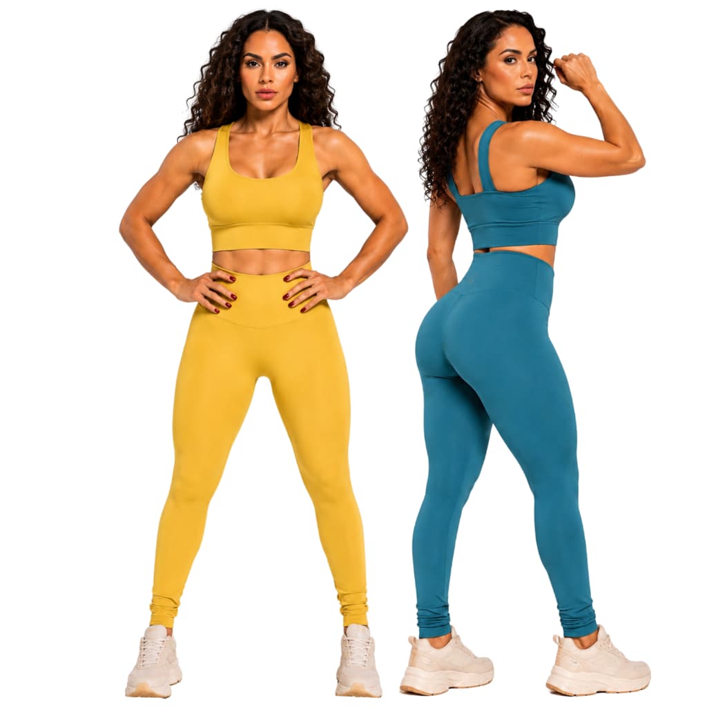 KIT 2 Conjuntos Fitness Feminino Legging e Top Academia Suplex Premium Sem Transparência