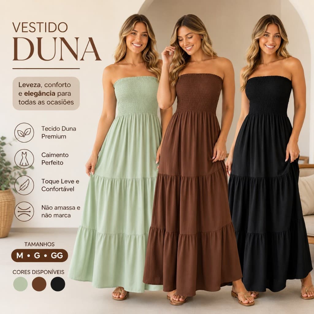 Vestido Tomara que Caia Longo Duna Feminino Lastex Viscolinho Casual Verão