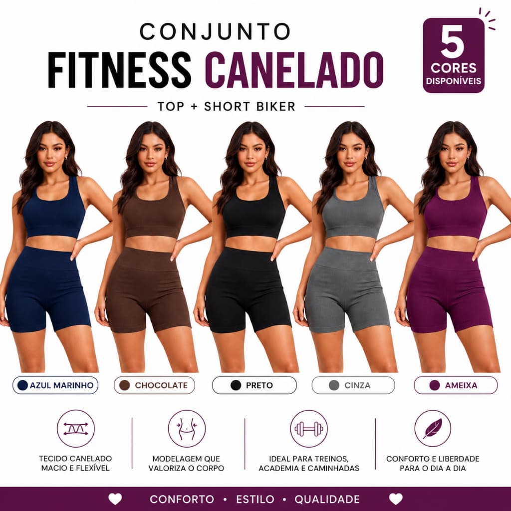 Conjunto Fitness Canelado - Short + Top