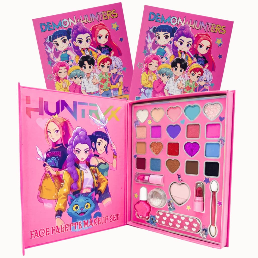 Kit Maquiagem Infantil Huntrix Guerreiras Kpop Demon Hunters Paleta Sombras e Acessórios