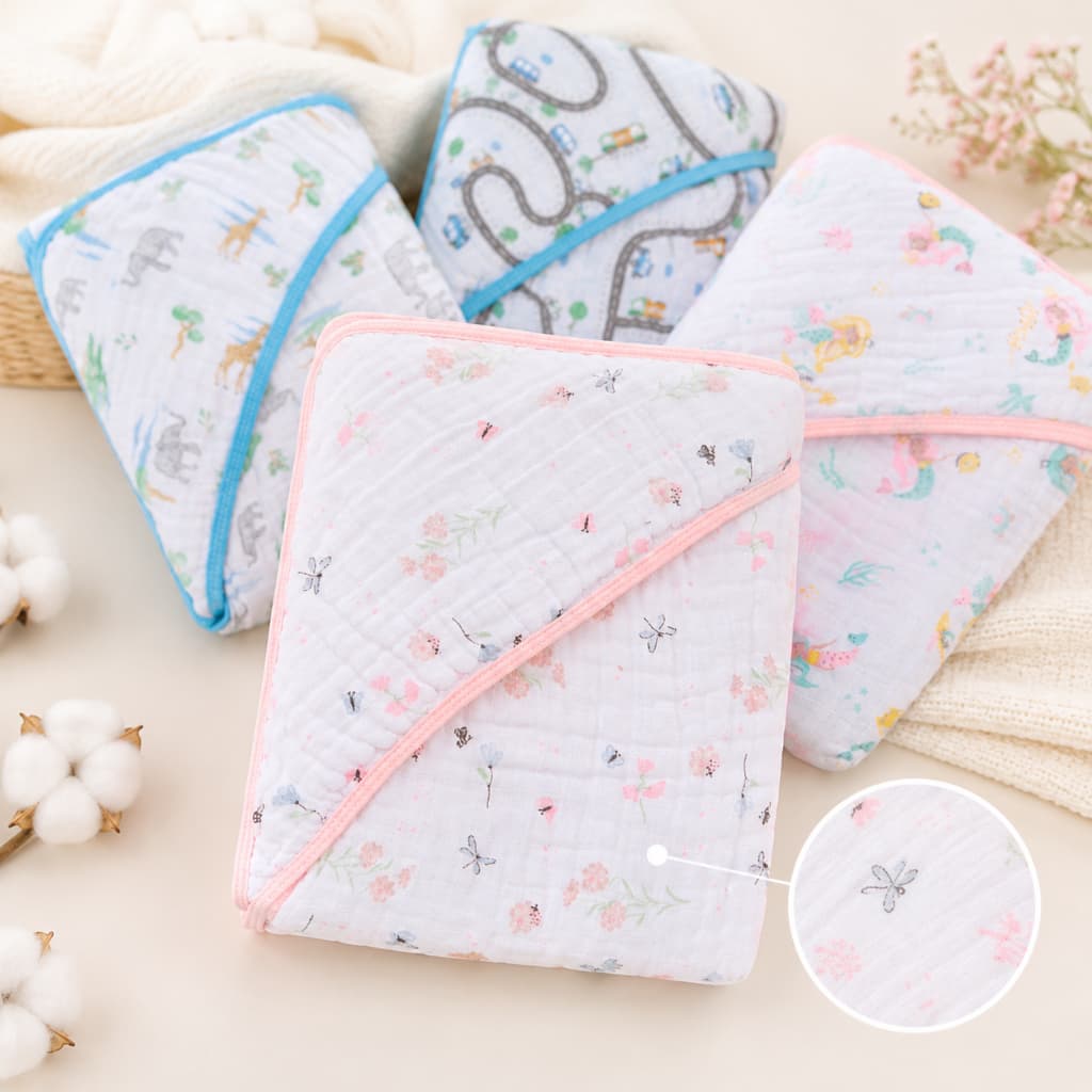TOALHA DE BANHO FRALDA SOFT DUAS CAMADAS COM CAPUZ LATERAL PARA BEBÊ PAPI- 80x80CM MACIA, ABSORVENTE