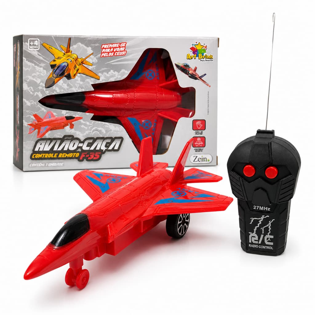 Brinquedo Avião Caça F-35 de Controle Remoto Vermelho 2 Funções A Pilha