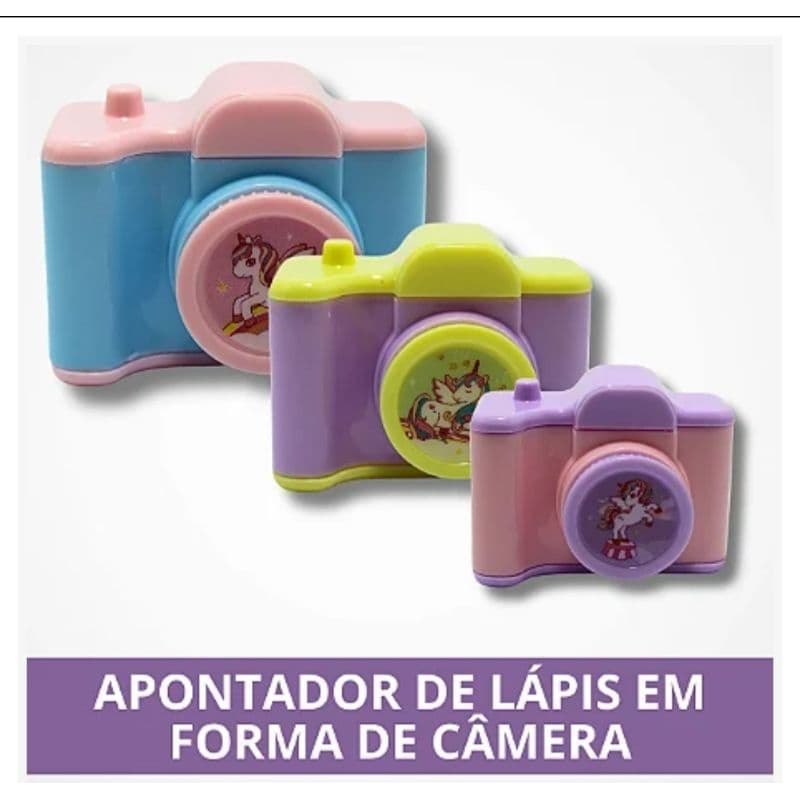 Apontador de Lápis Duplo Forma de Câmera - Unicórnio