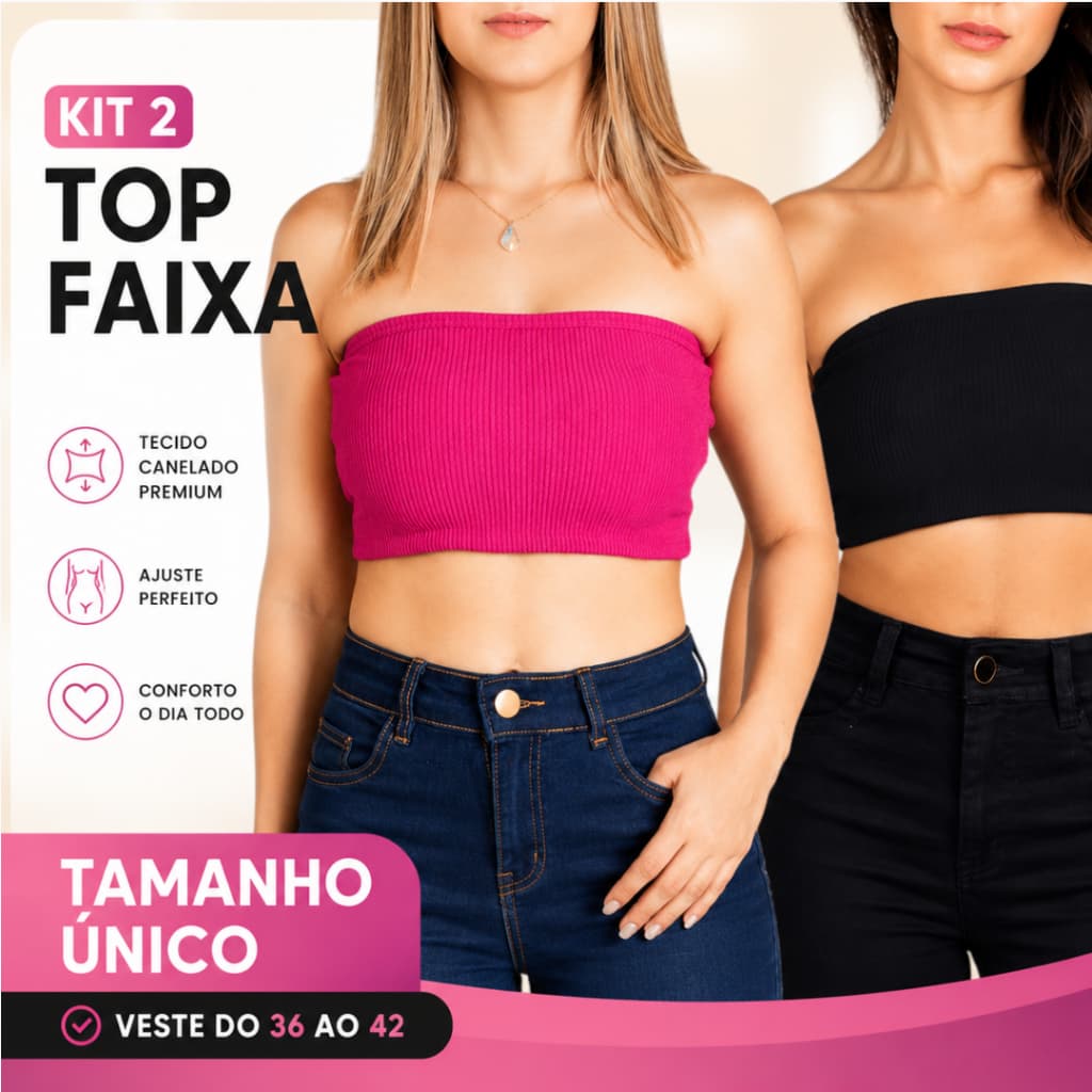 Kit 2 Top Faixa Feminino Canelado
