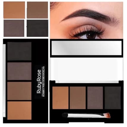 Kit Trio Sombra Sobrancelha Ruby Rose HB9354 Alta Pigmentação, Primer, Espelho e Pincel