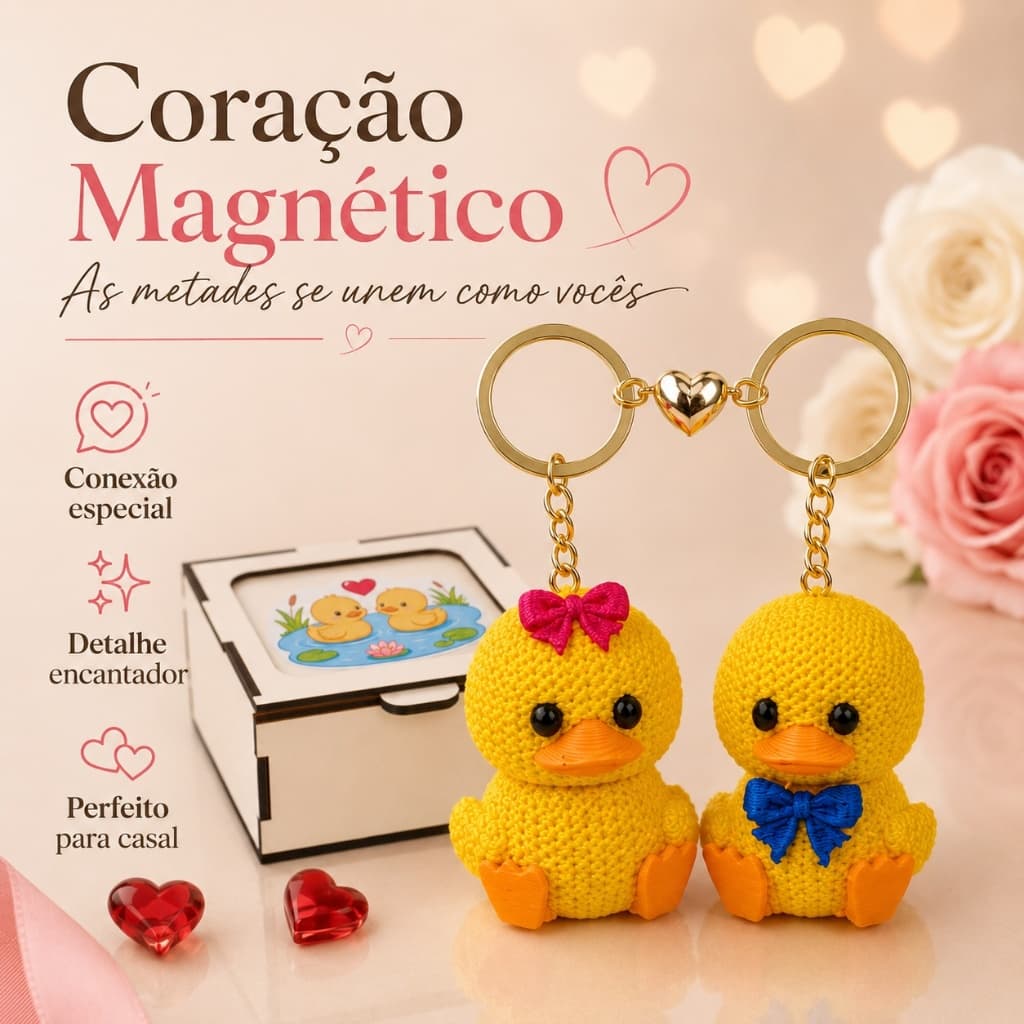 Presente Romântico para Namorado ou Namorada Kit Pato do Sempre com Caixa e 2 Chaveiros