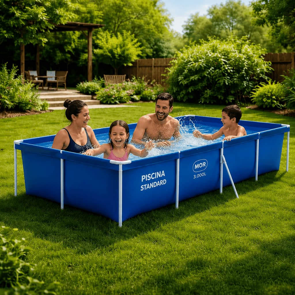 Piscina Mor 3.000 Litros Retangular Estruturada com Armação em Aço Resistente para Jardim e Área Externa Fácil Montagem