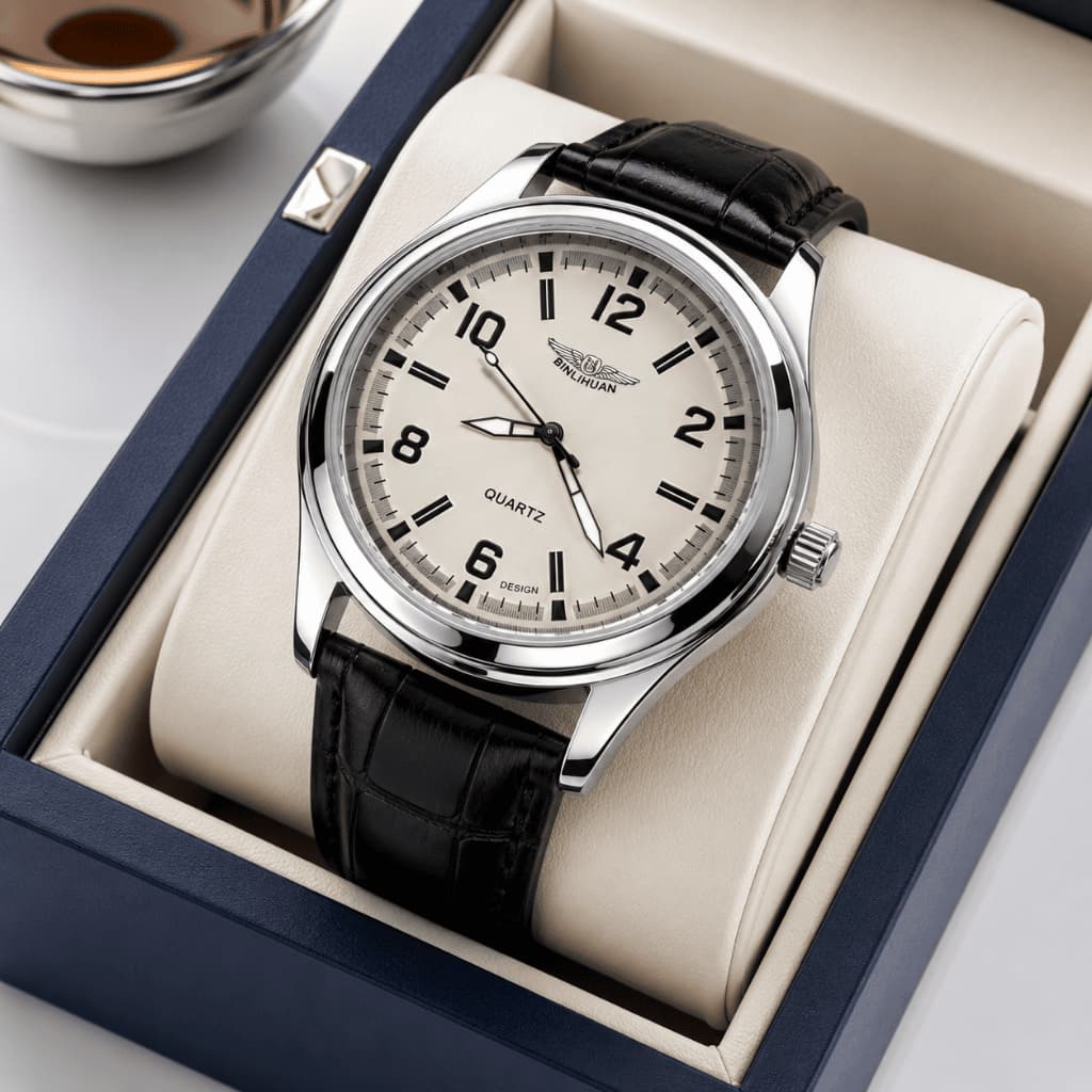 Relógio ORIGINAL Masculino BINLIHUAN Clássico Aço Inox Pulseira Couro Resistente Presente