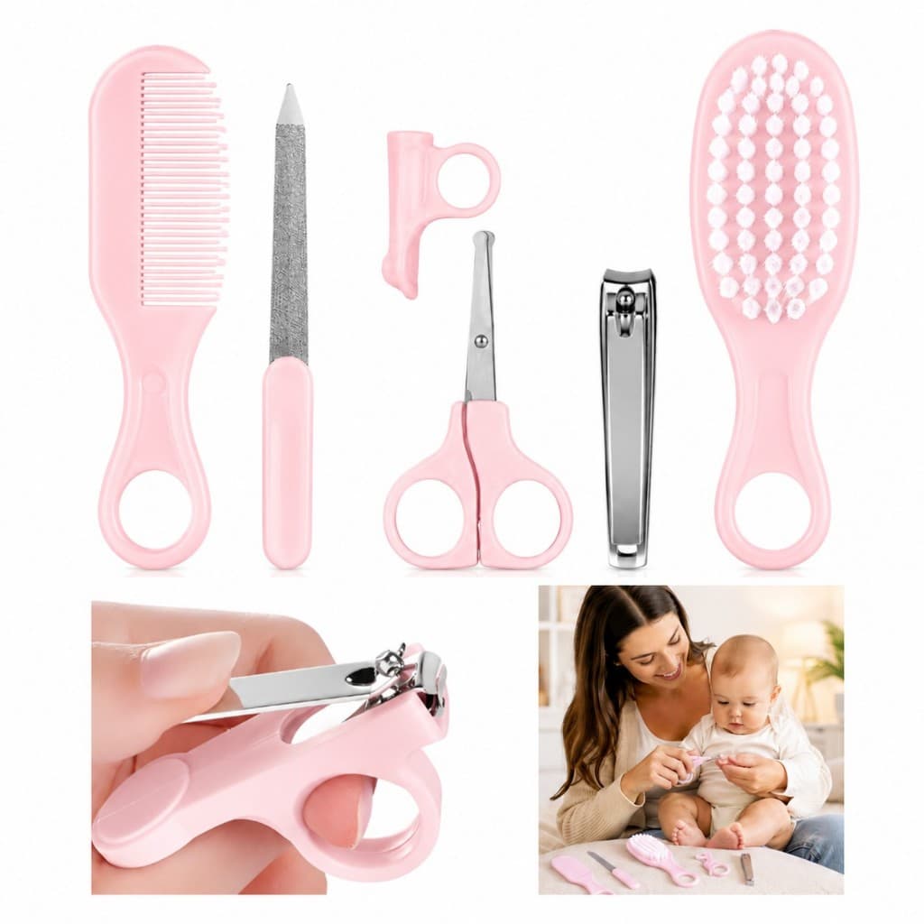Kit Higiene Bebê Pente, Escova e Manicure 6 peças - Resistente e delicado