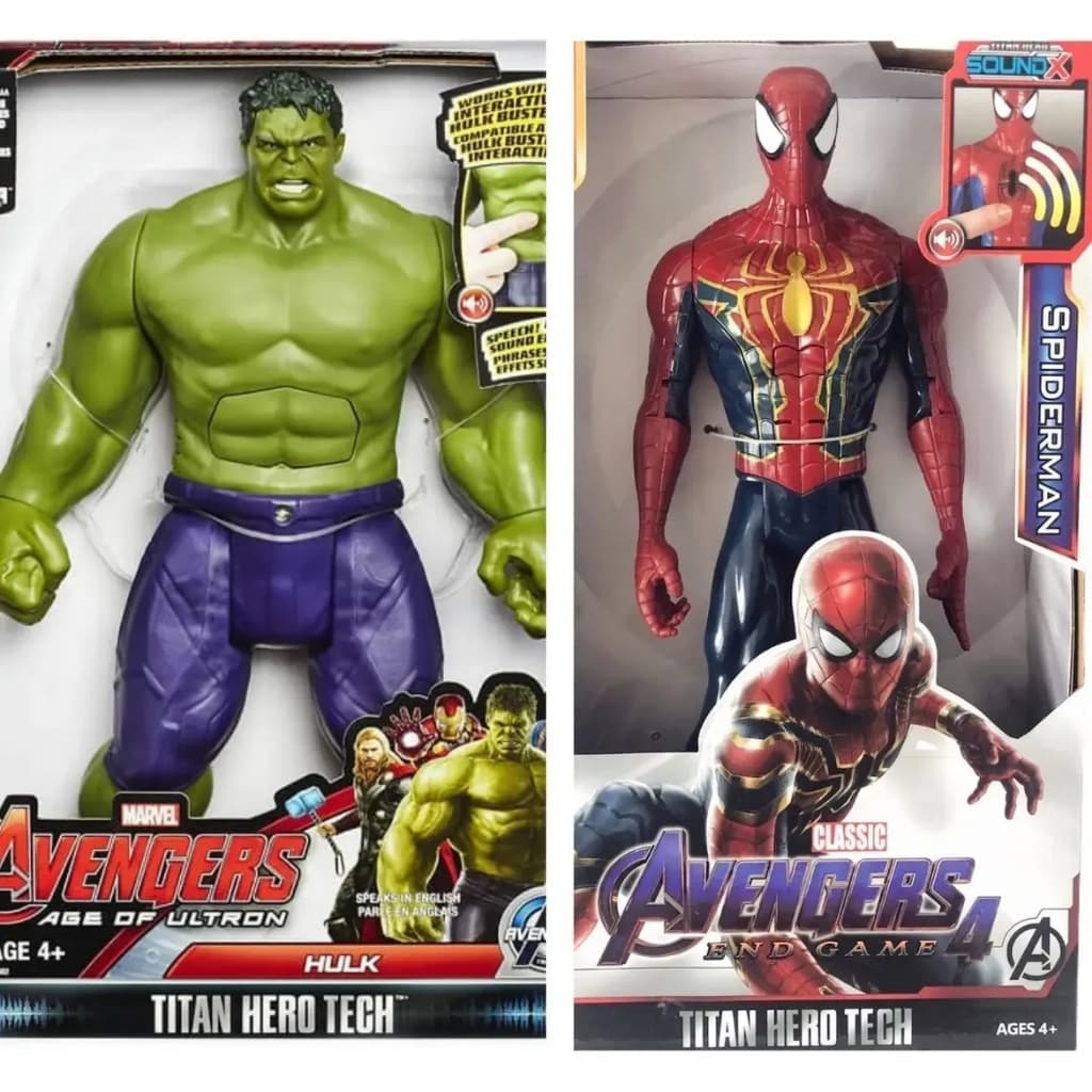 Bonecos Heróis Articulado 30cm Com Som e Luz Aranha/Hulk