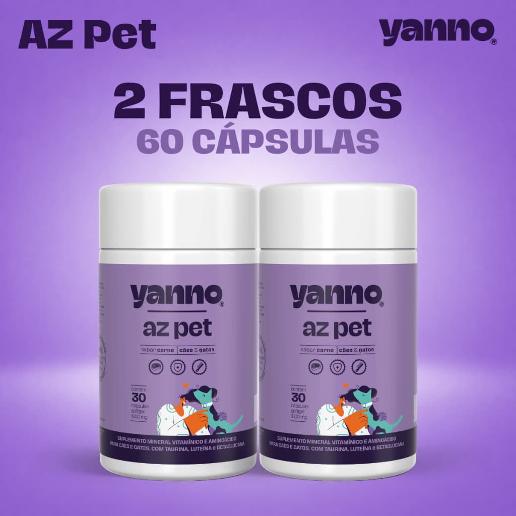 Suplemento Vitamínico AZ 60 Cápsulas Pet Cães Gatos Complexo B Taurina Betaglucana Luteína Vitamina