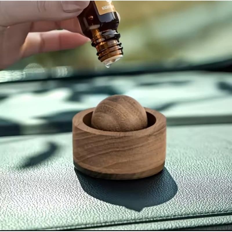 Difusor De Óleos Essenciais Madeira Natural Formato Esfera Aromaterapia Mini Aromatizador Para Carro Quarto Escritório