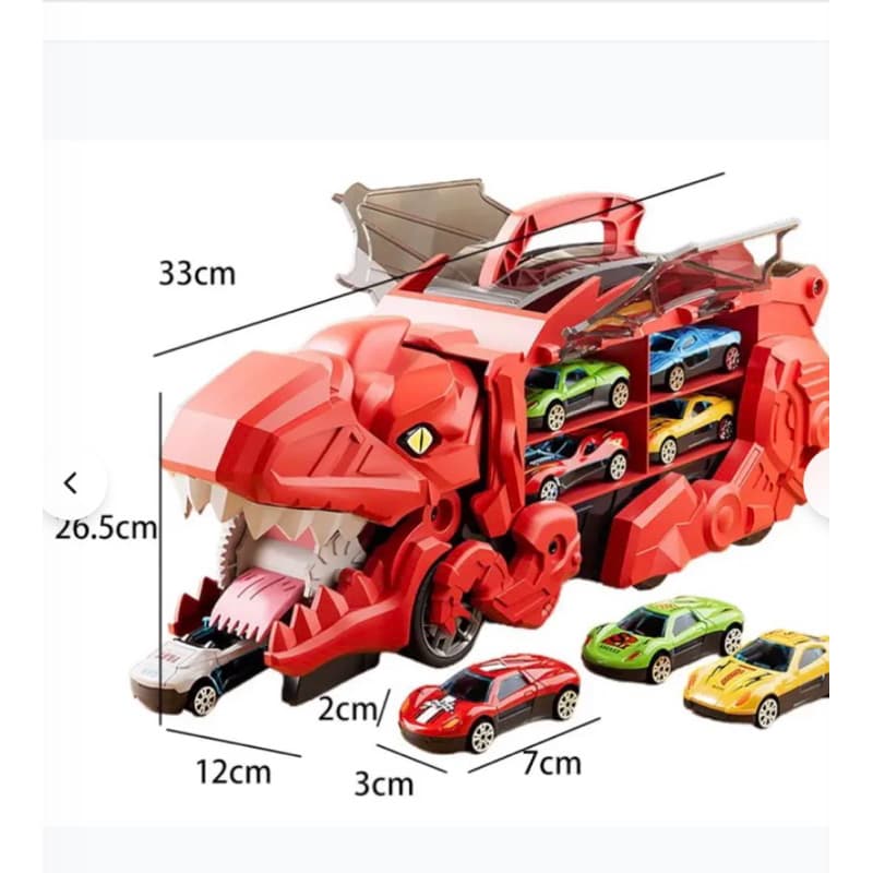 Caminhão Dino Cegonha Com Pista Maleta Pista Lançador 4 Carrinhos Brinquedo Dino Truck Predador Dinotruck Vermelho