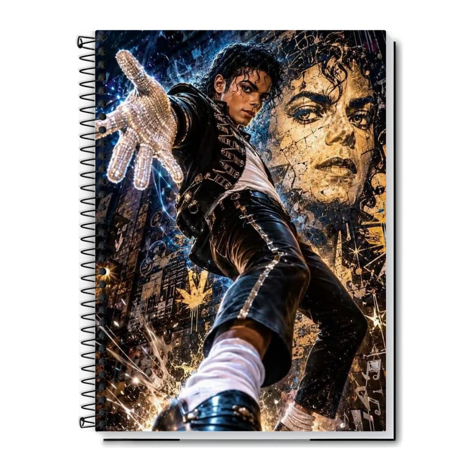 Caderno Universitário Michael Jackson | Rei do Pop - Capa Dura & Espiral 1,10,15 e 20 Matérias