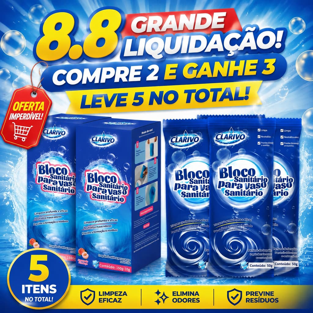 CLARIVO Kit Bloco Sanitário para Vaso Sanitário 2x150g + 3x50g Limpeza Profunda Controle de Odores