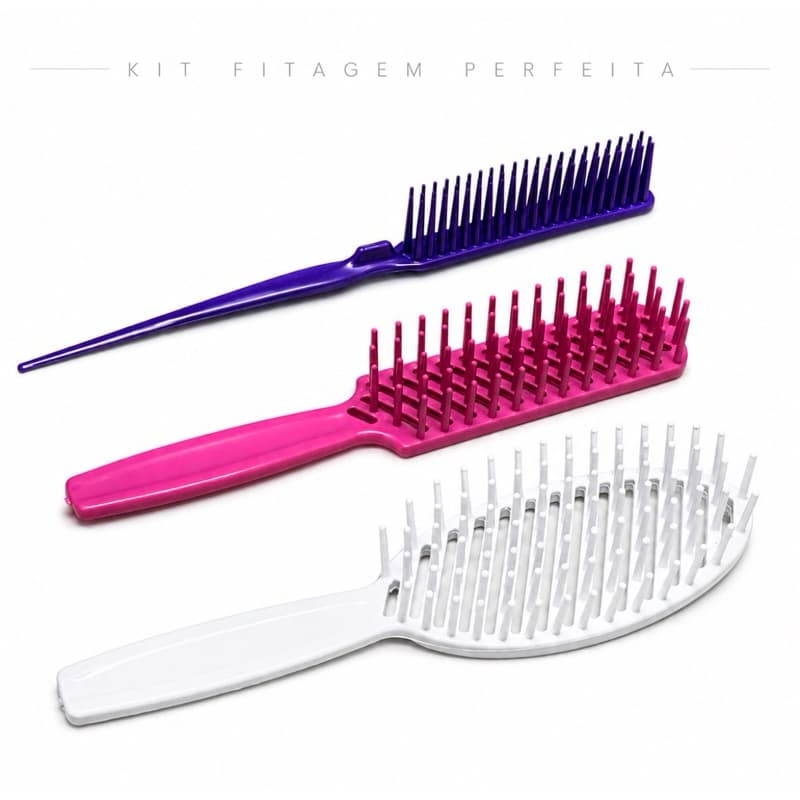 Kit Fitagem Perfeita 3 Peças Escova Oval Pente 3 Fileiras e Escova (Cores Sortidas)